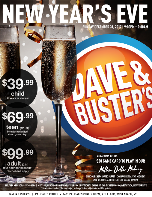 Spend New Year's Eve with Dave & Buster's! Palisades Center